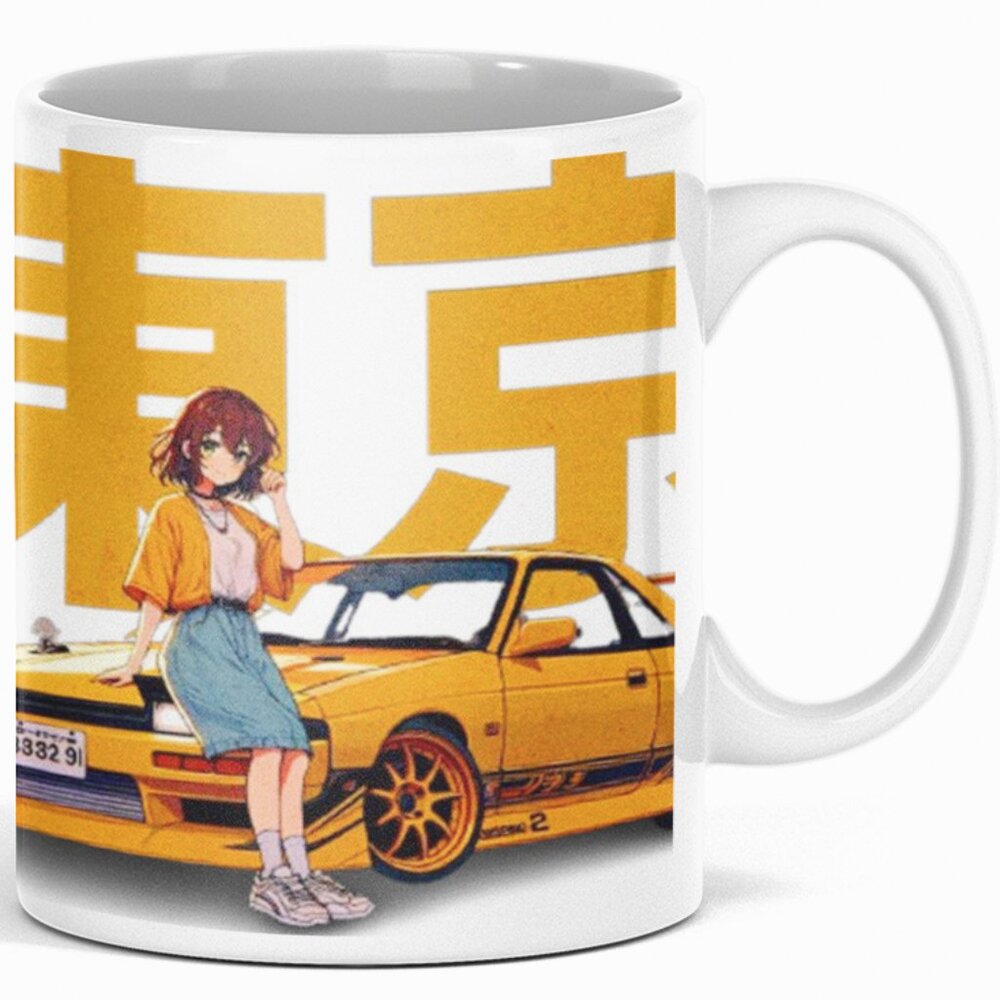 Amni Girl Race Car Japan Double-Sided Ceramic Coffee Mug